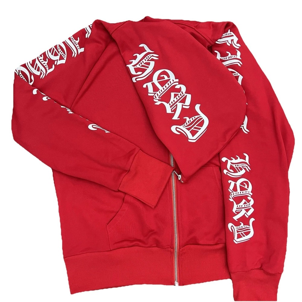 SHEIN EMRG EMRG Jacket Full Zip Hoodie Size L  Graphic Fight Hard Red  White - Picture 6 of 9